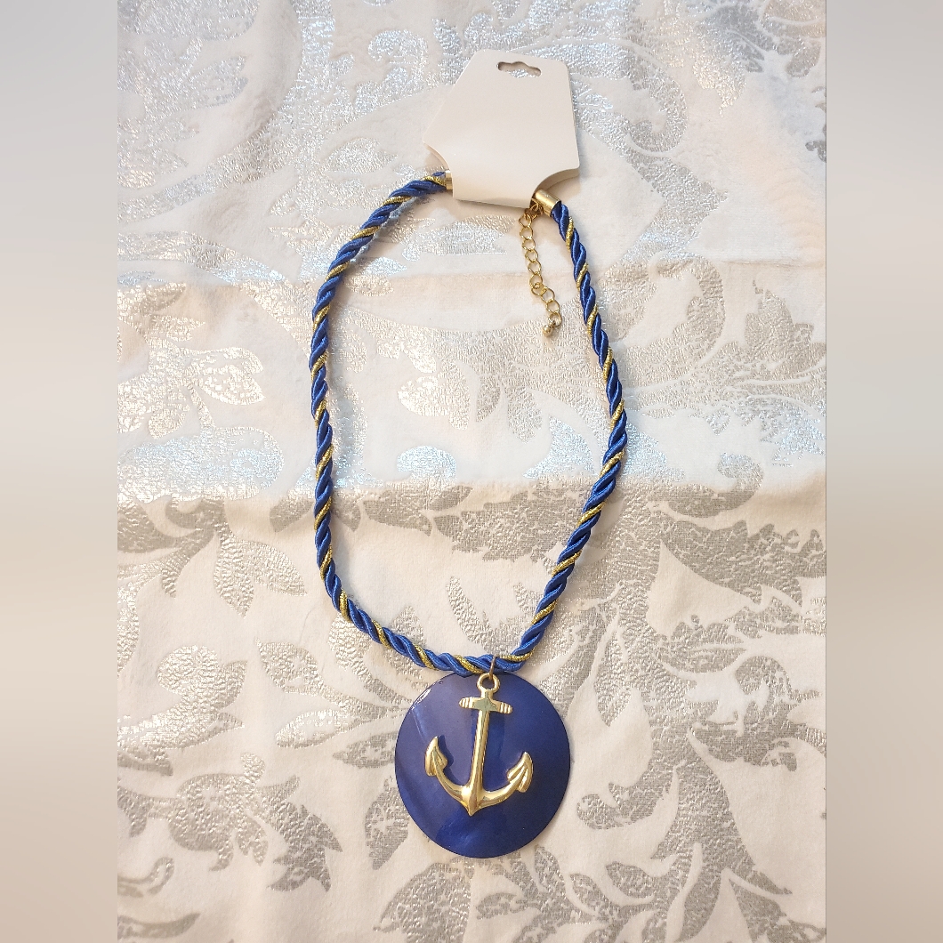 New Nautical Blue And Gold Anchor Necklace
